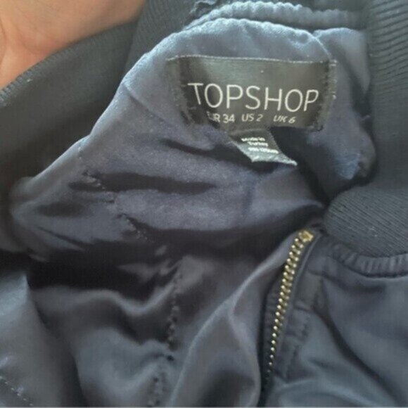 Topshop Navy Floris MA1 Bomber Jacket - Picture 6 of 9